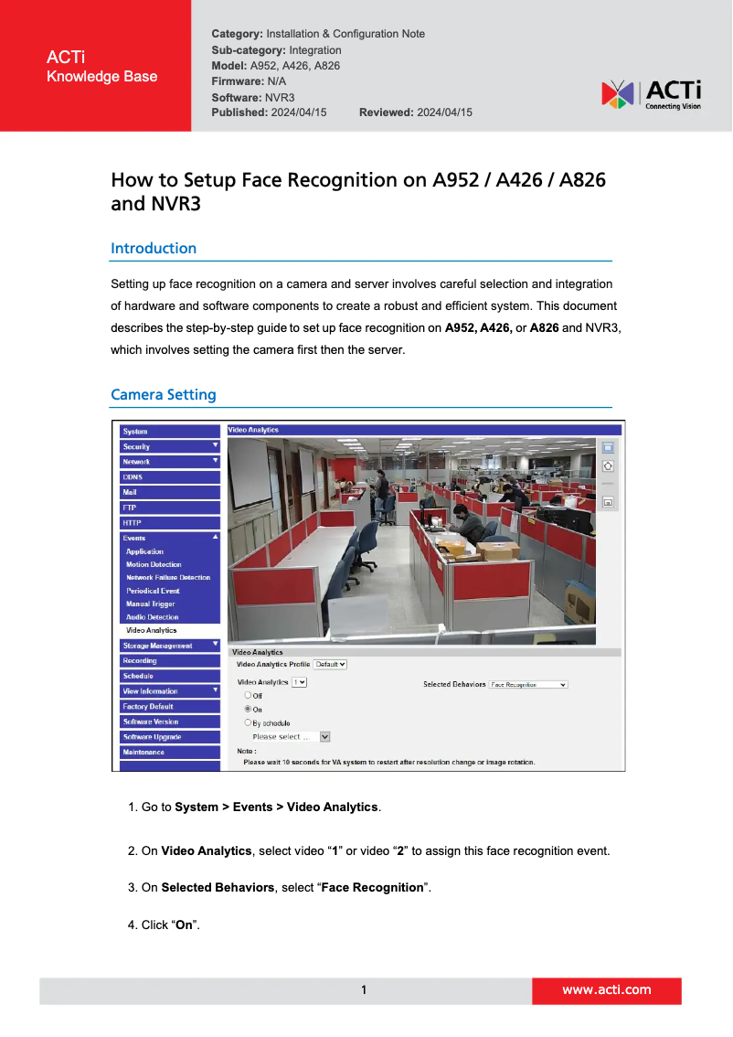 Page 1 of the manual User Manual ACTi A426