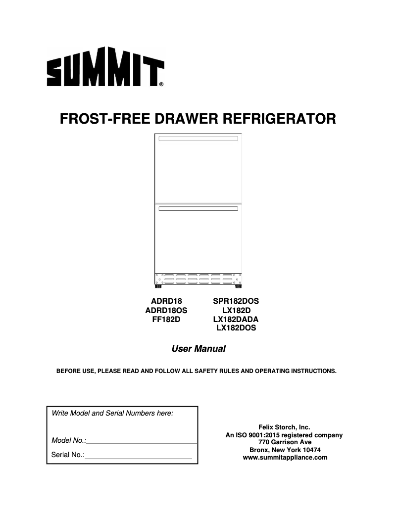Page 1 of the manual User Manual Summit ADRD18OS