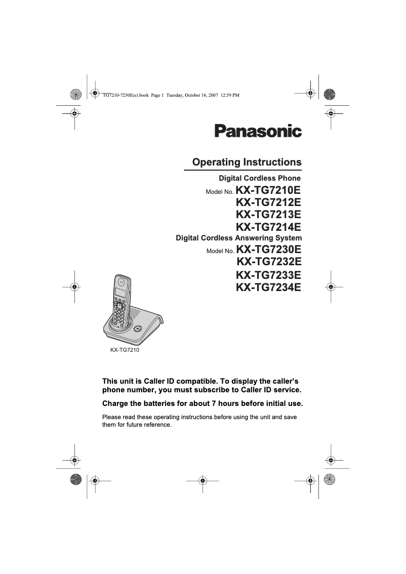 First page image of the manual for KX-TG7210E