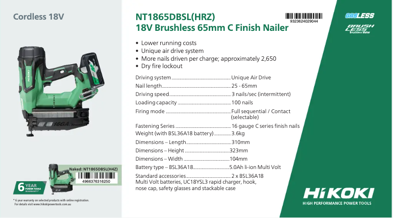 First page image of the manual for NT1865DBSL