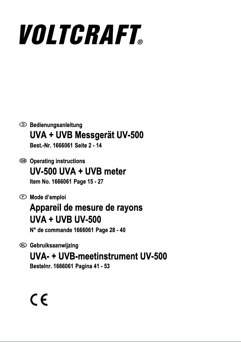 Page 1 of the manual User Manual Voltcraft UV-500