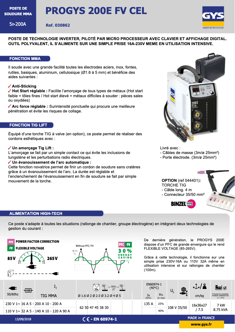 First page image of the manual for Progys 200E FV CEL