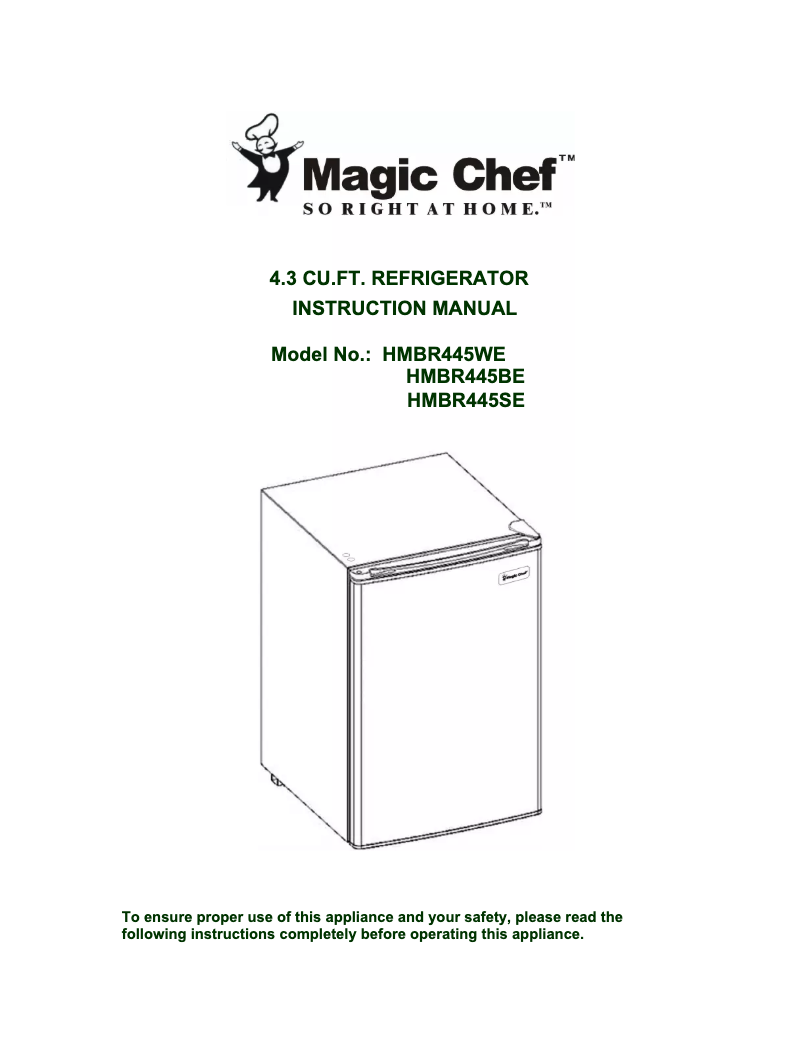 Page 1 de la notice Manuel utilisateur Magic Chef HMBR445WE