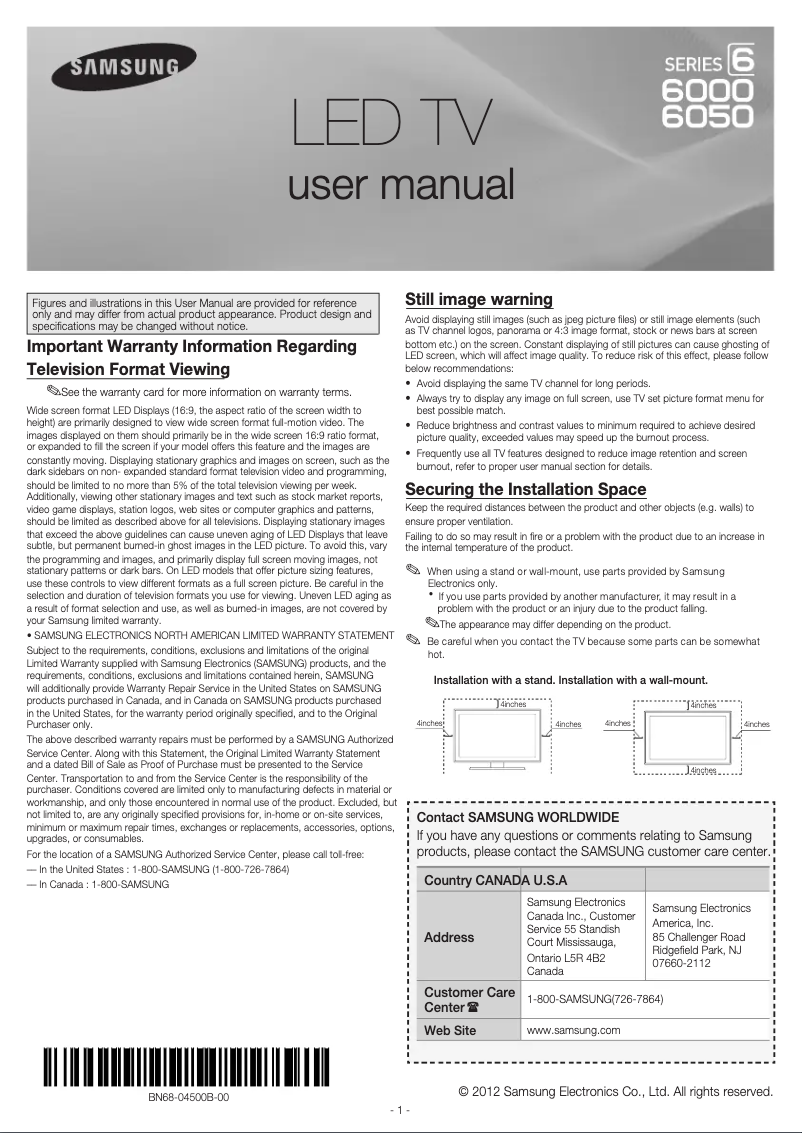 First page image of the manual for UN50EH6000F