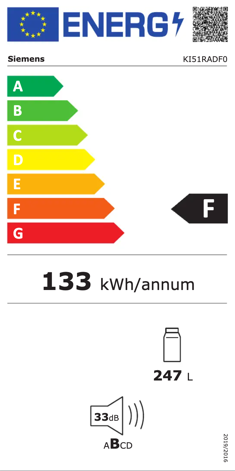 Page 1 of the manual Energy Label Siemens KI51RADF0