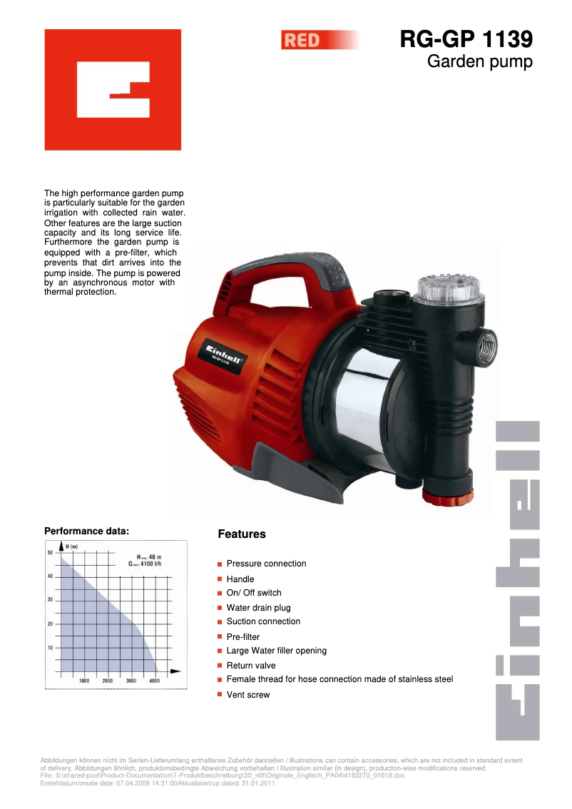 Page 1 of the manual User Manual Einhell RG-GP 1139