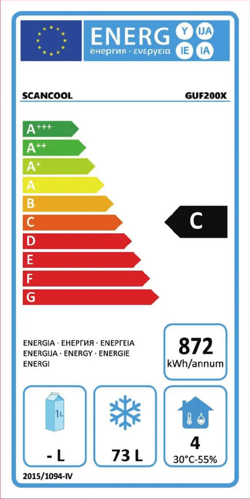 Page 1 of the manual Energy Label Scancool GUF200X