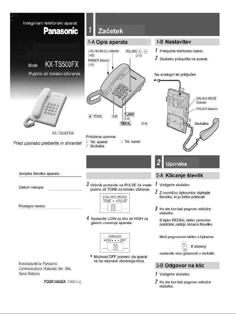 First page image of the manual for KX-TS500FXC