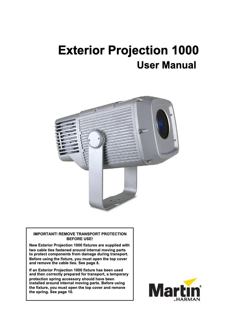 First page image of the manual for Exterior Projection 1000