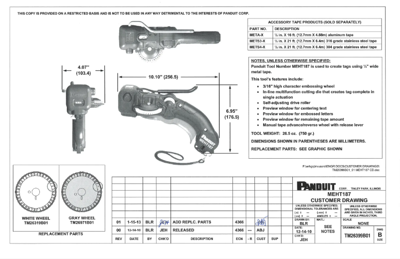 Page 1 of the manual Technical Drawing Panduit MEHT187