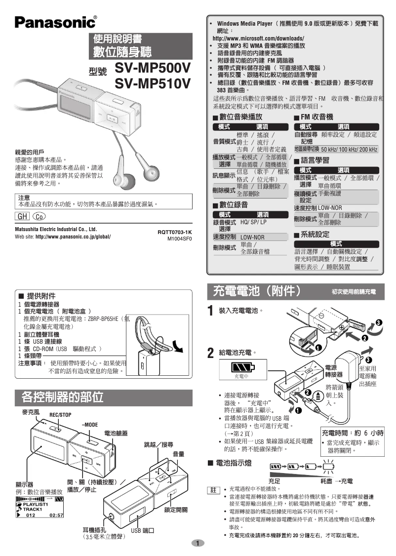 First page image of the manual for SL-MP510V