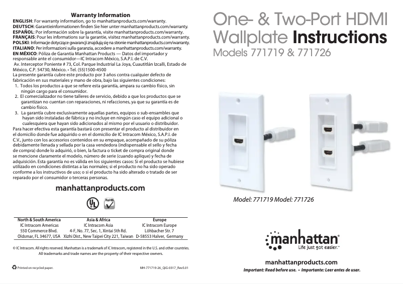 Page 1 of the manual User Manual Manhattan 771719