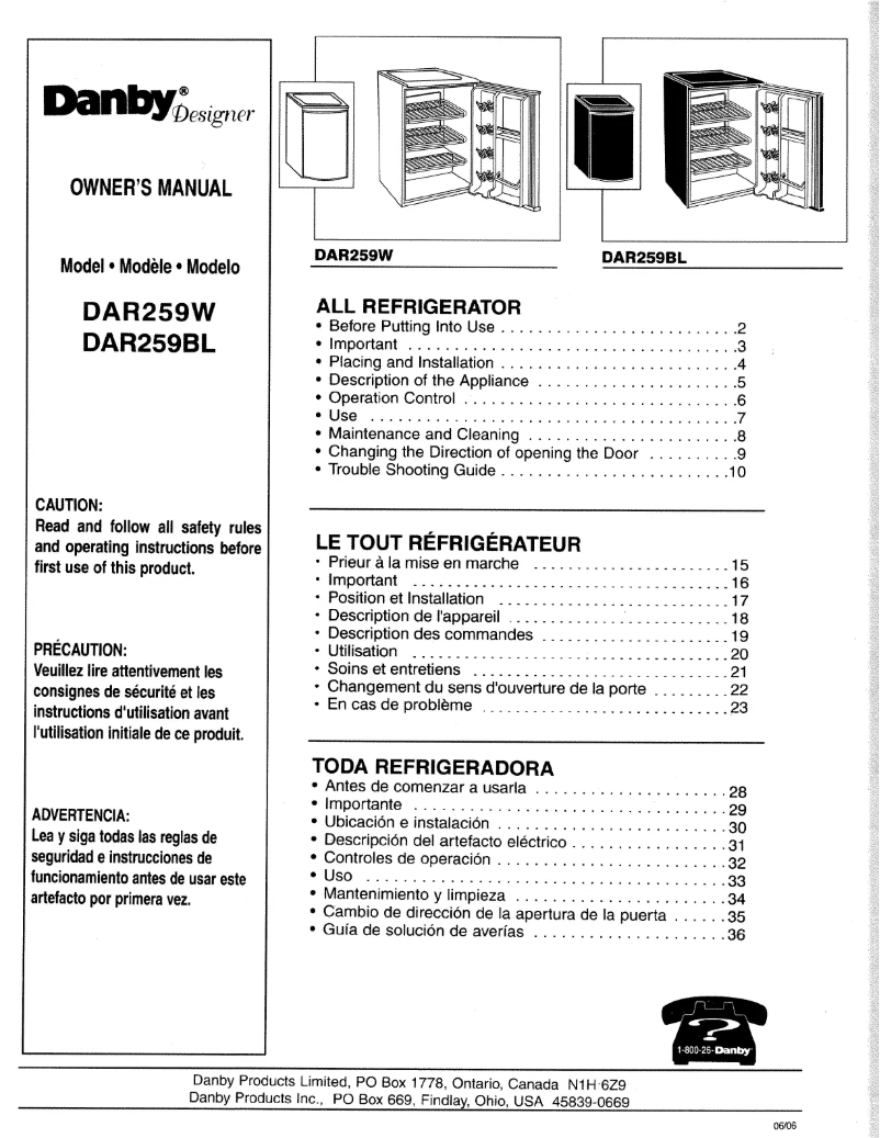 First page image of the manual for DAR259BL