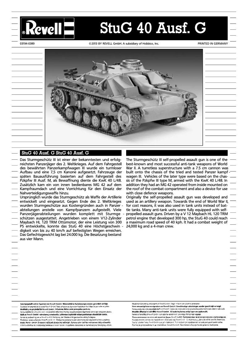 Page 1 of the manual User Manual Revell StuG 40 Ausf. G