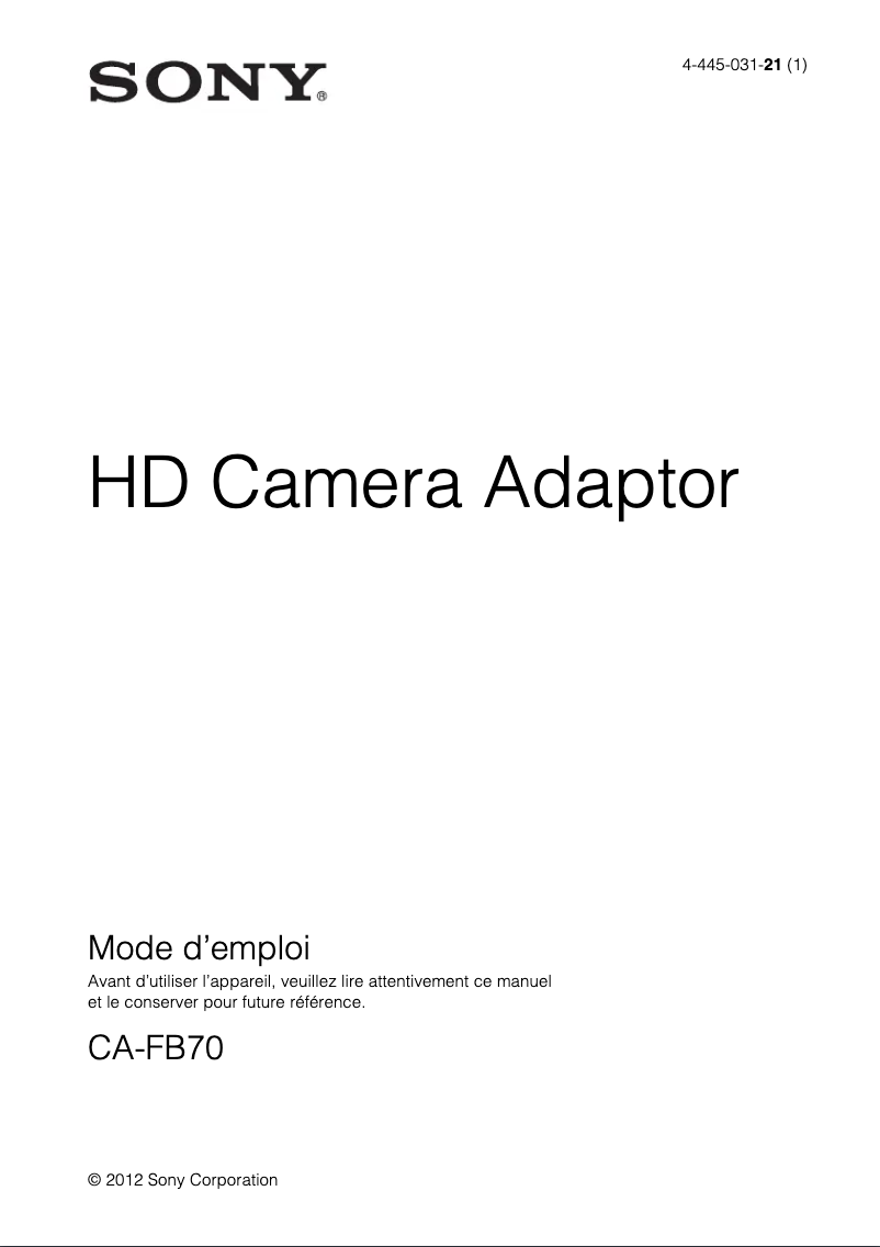 First page image of the manual for CA-FB70