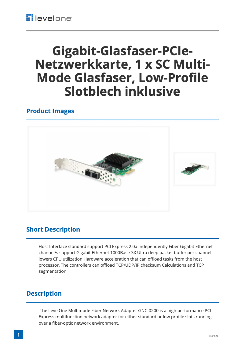 Page 1 of the manual Technical Sheet LevelOne GNC-0200