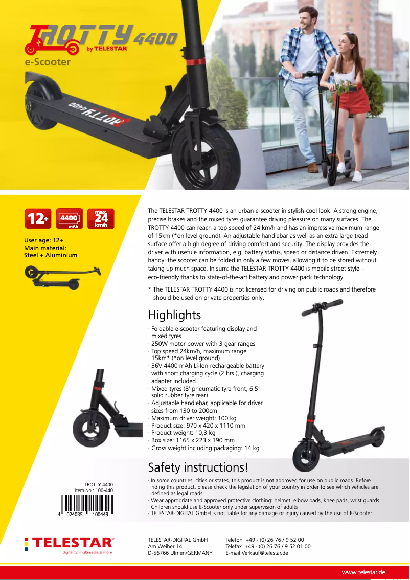 Page 1 of the manual Technical Sheet Telestar TROTTY 4400