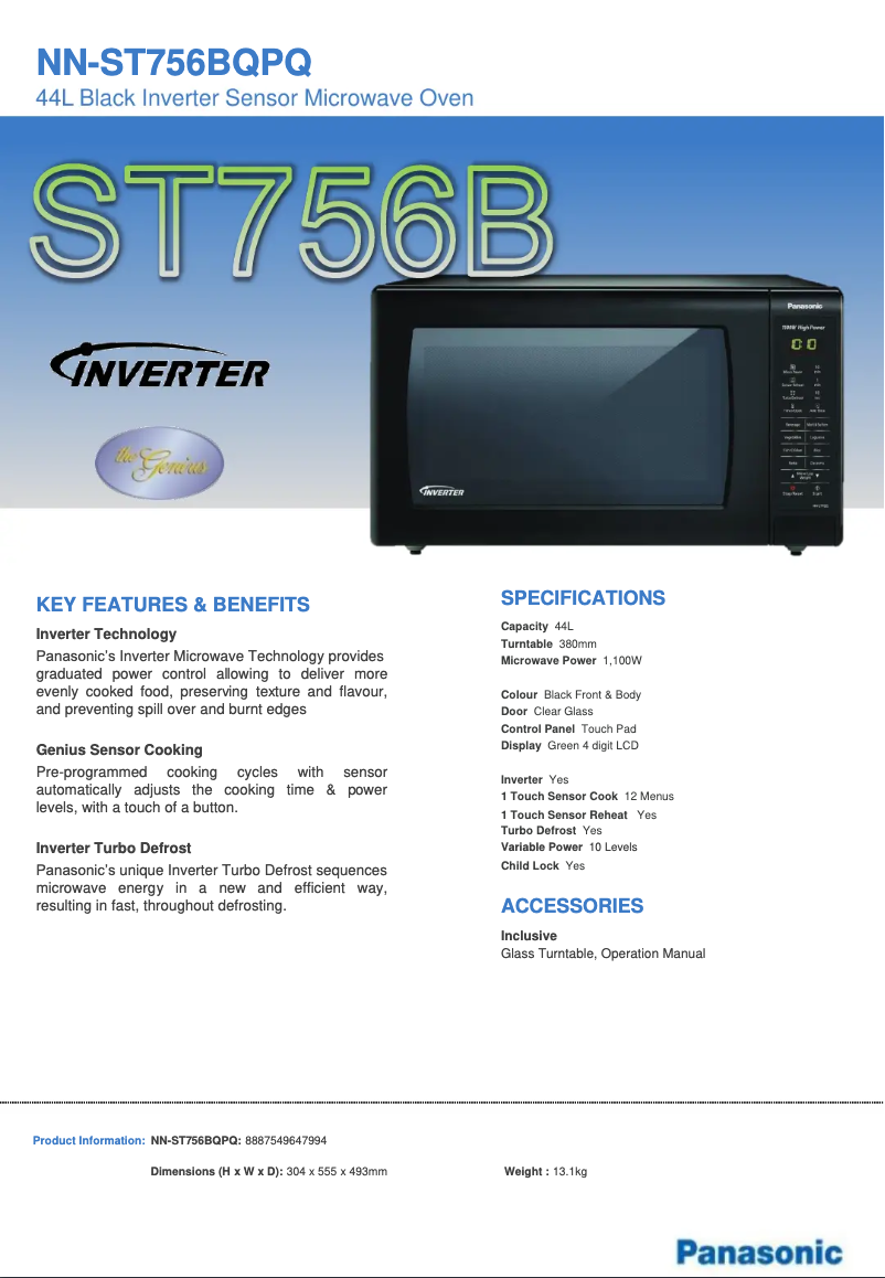 Page 1 of the manual Technical Sheet Panasonic NN-ST756B