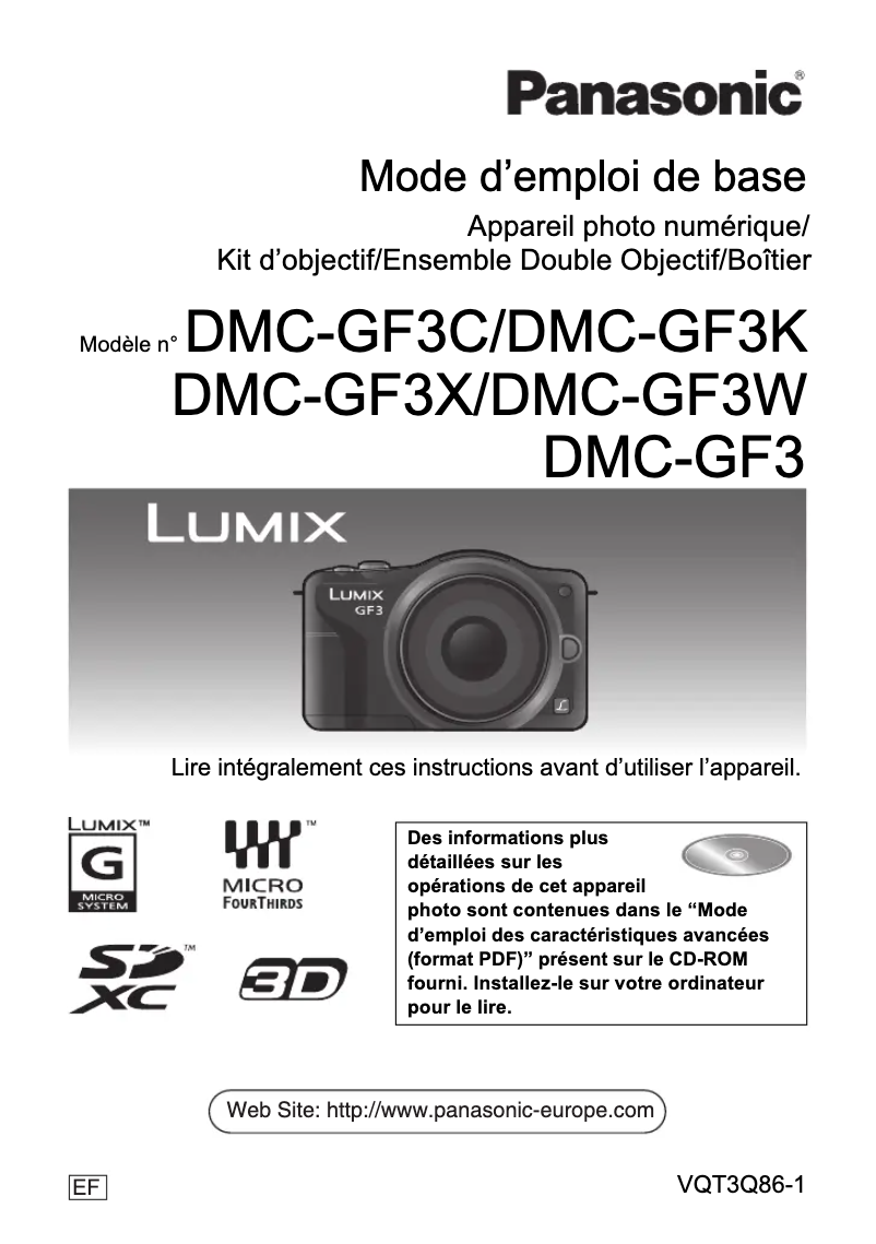 Page 1 of the manual User Manual Panasonic Lumix DMC-GF3W