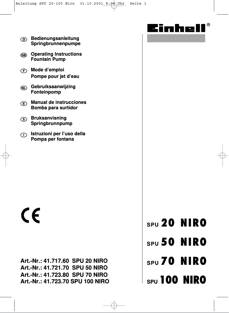 Page 1 of the manual User Manual Einhell SPU 100 Niro