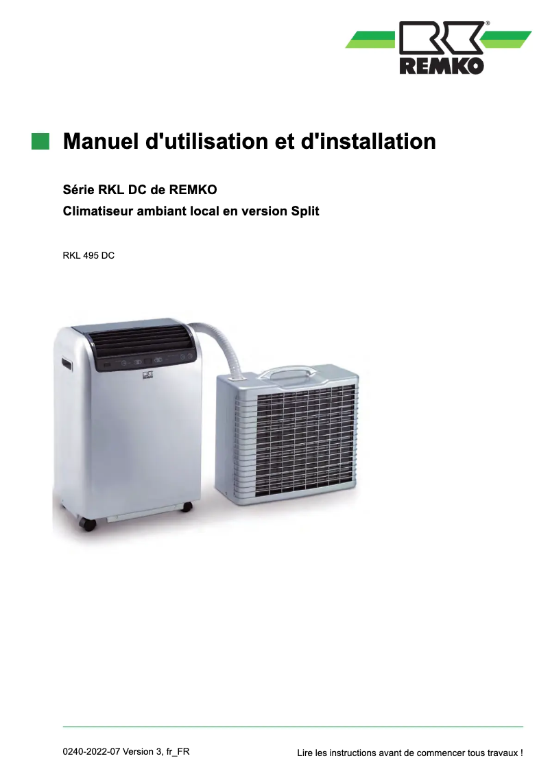 First page image of the manual for RKL 495 DC