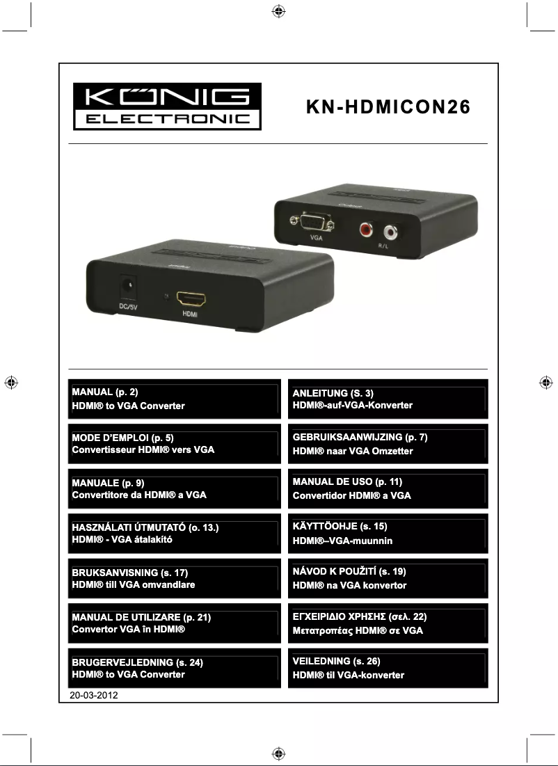 Page 1 of the manual User Manual Konig KN-HDMICON26
