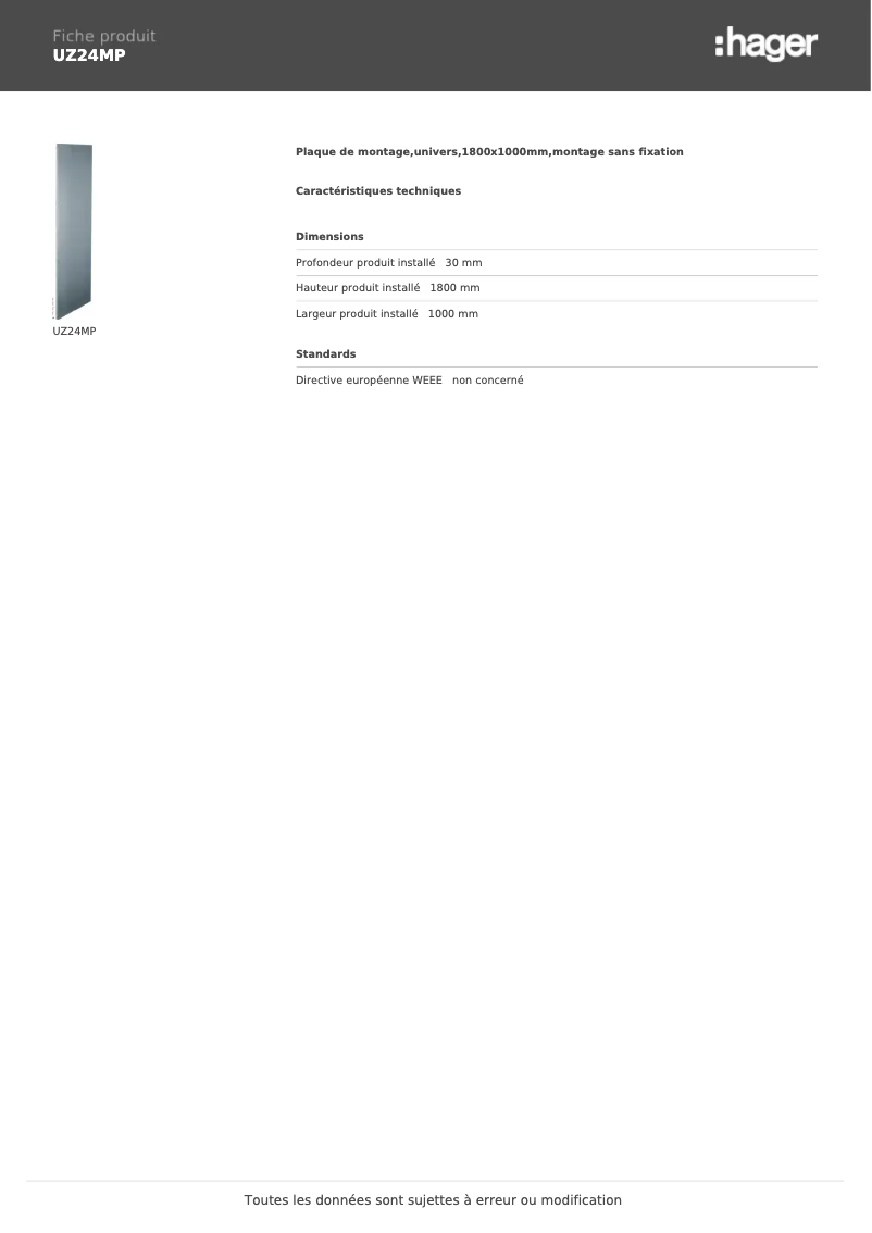 Page 1 of the manual User Manual Hager UZ24MP