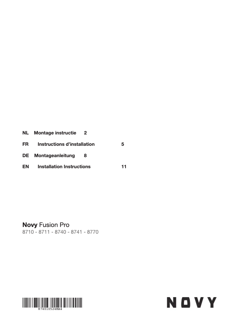 Page 1 of the manual Installation Guide Novy Fusion Pro 8740