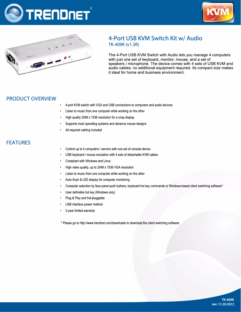 Page 1 of the manual Brochure TRENDnet TK-409K