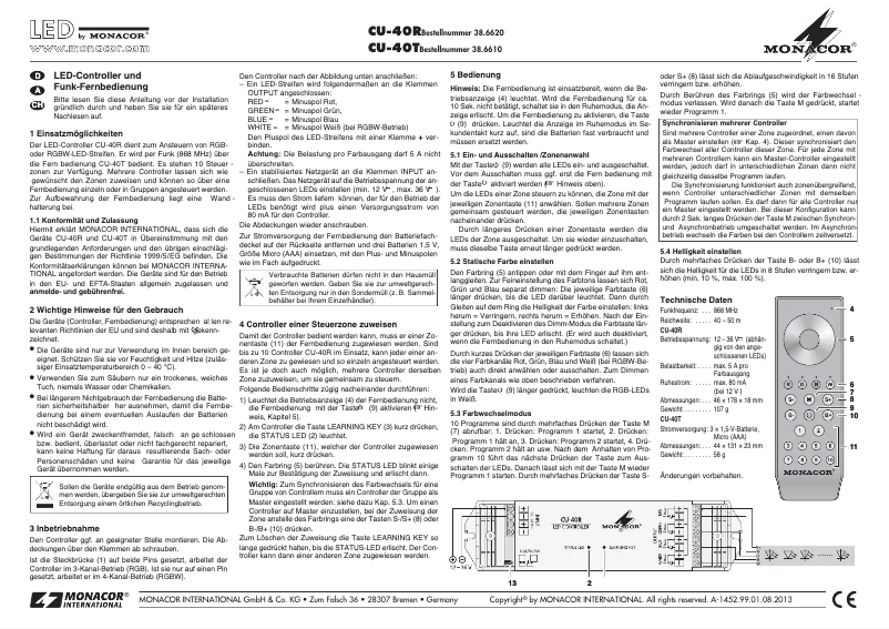 First page image of the manual for CU-40R