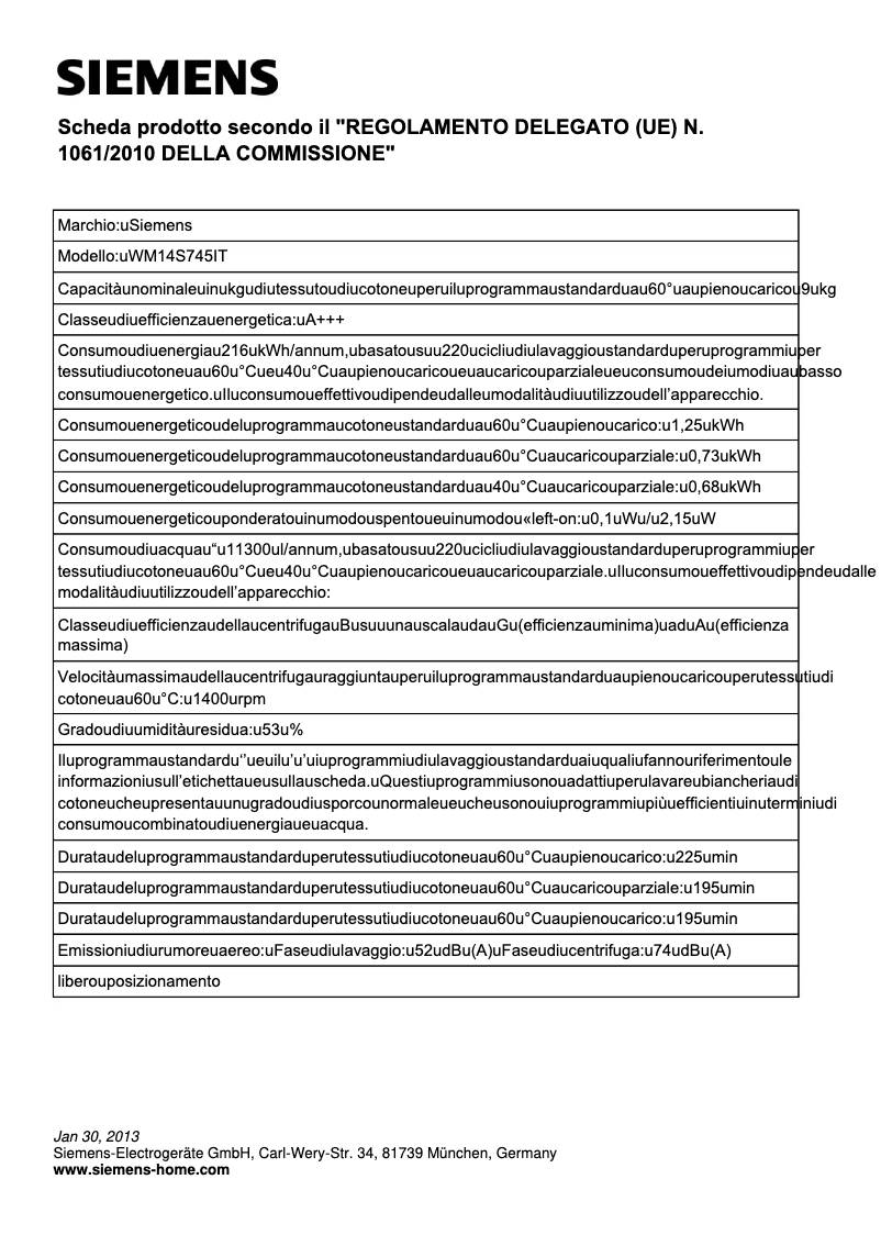 First page image of the manual for WM14S745IT