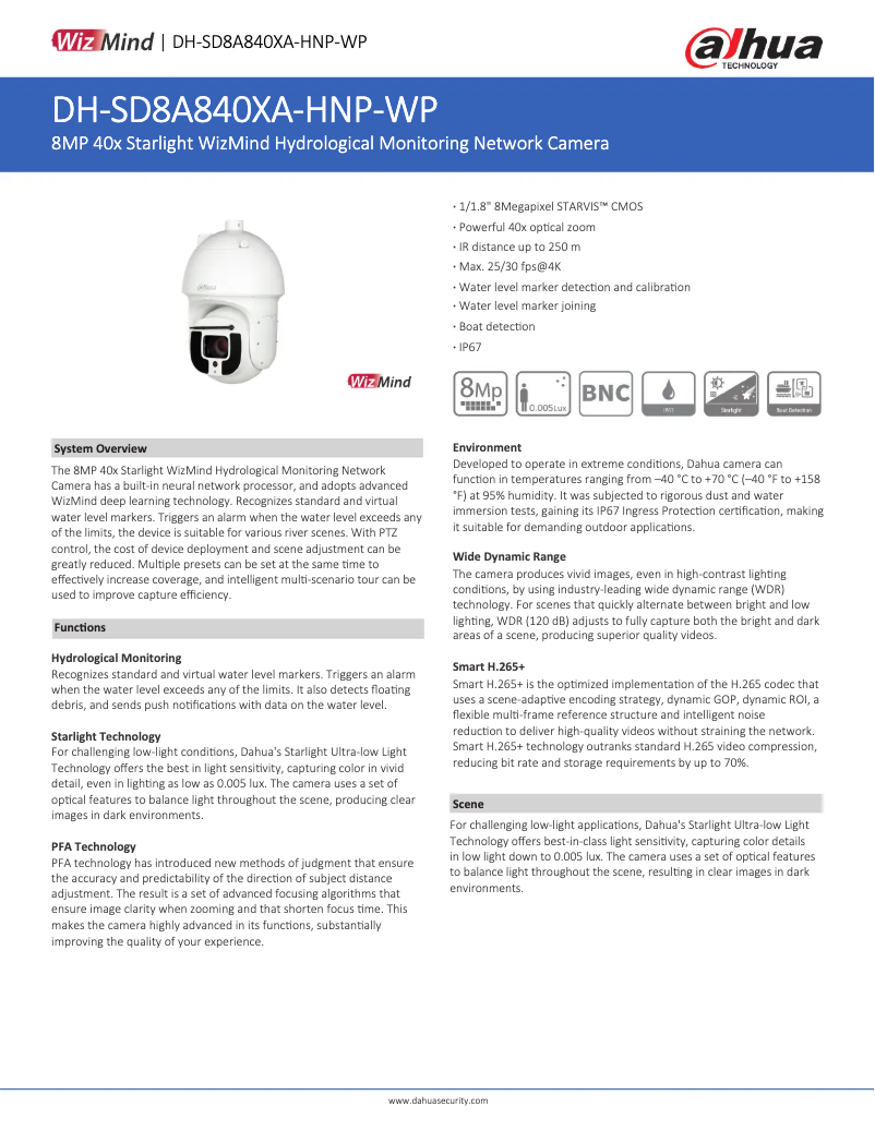 Page 1 of the manual Technical Sheet Dahua Technology SD8A840XA-HNP-WP