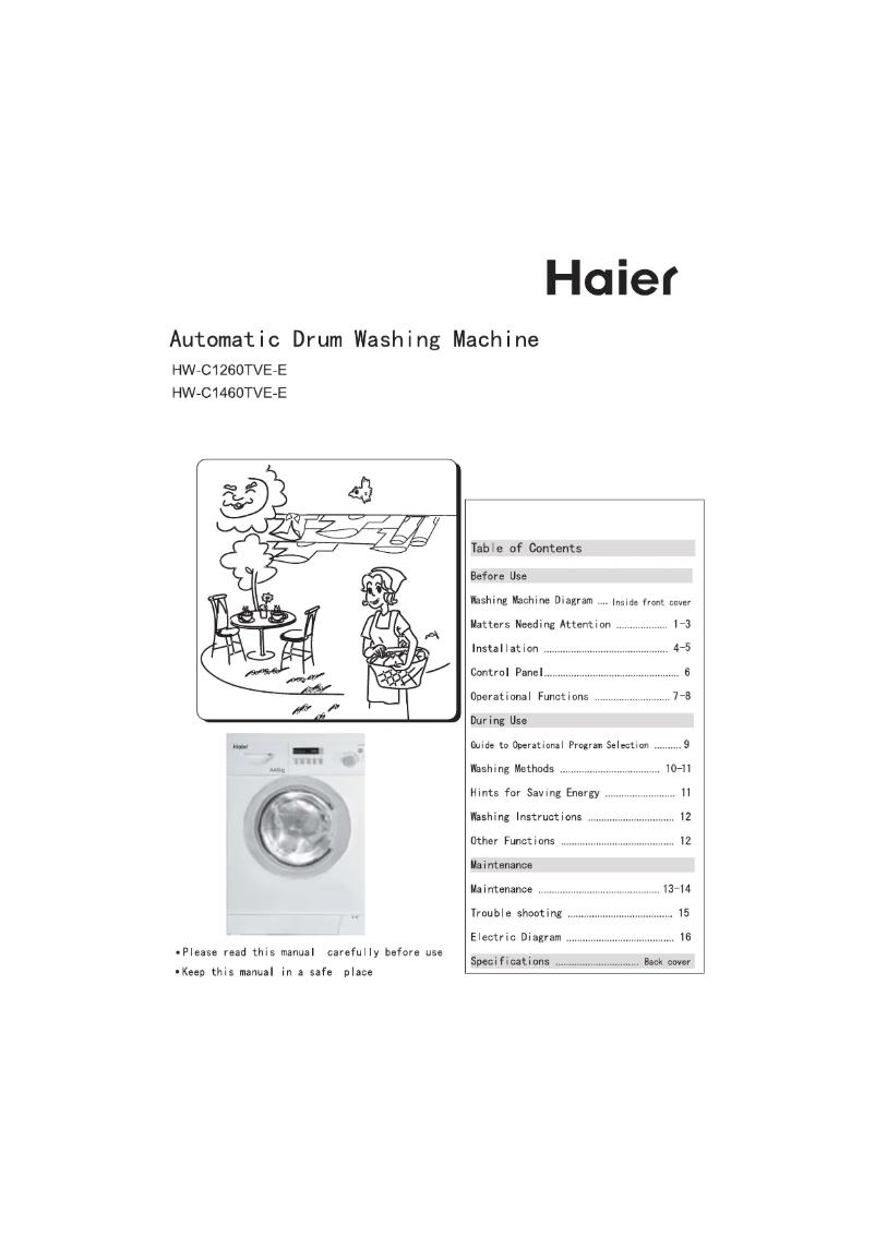 Page 1 of the manual User Manual Haier HWC1460TVE
