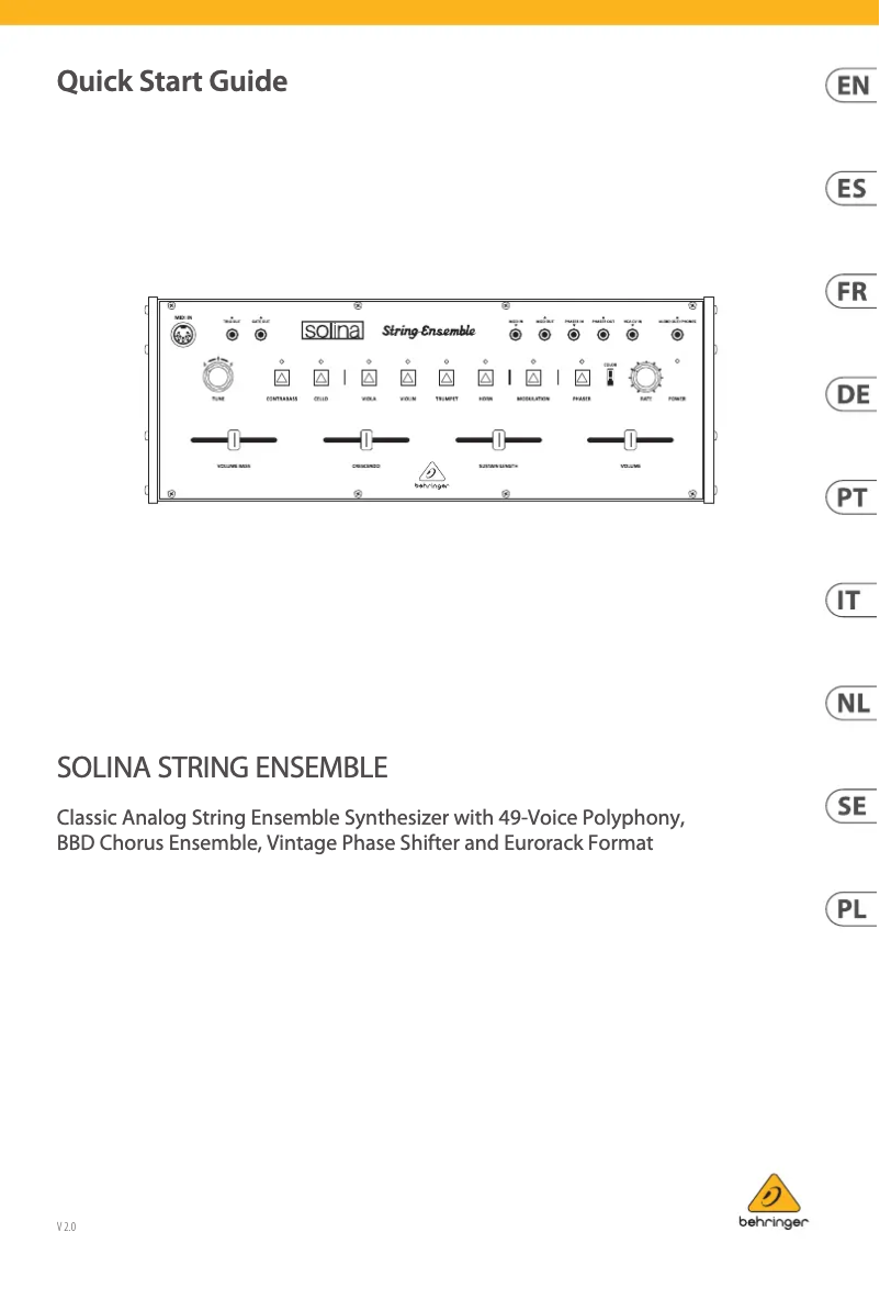 First page image of the manual for Solina String Ensemble