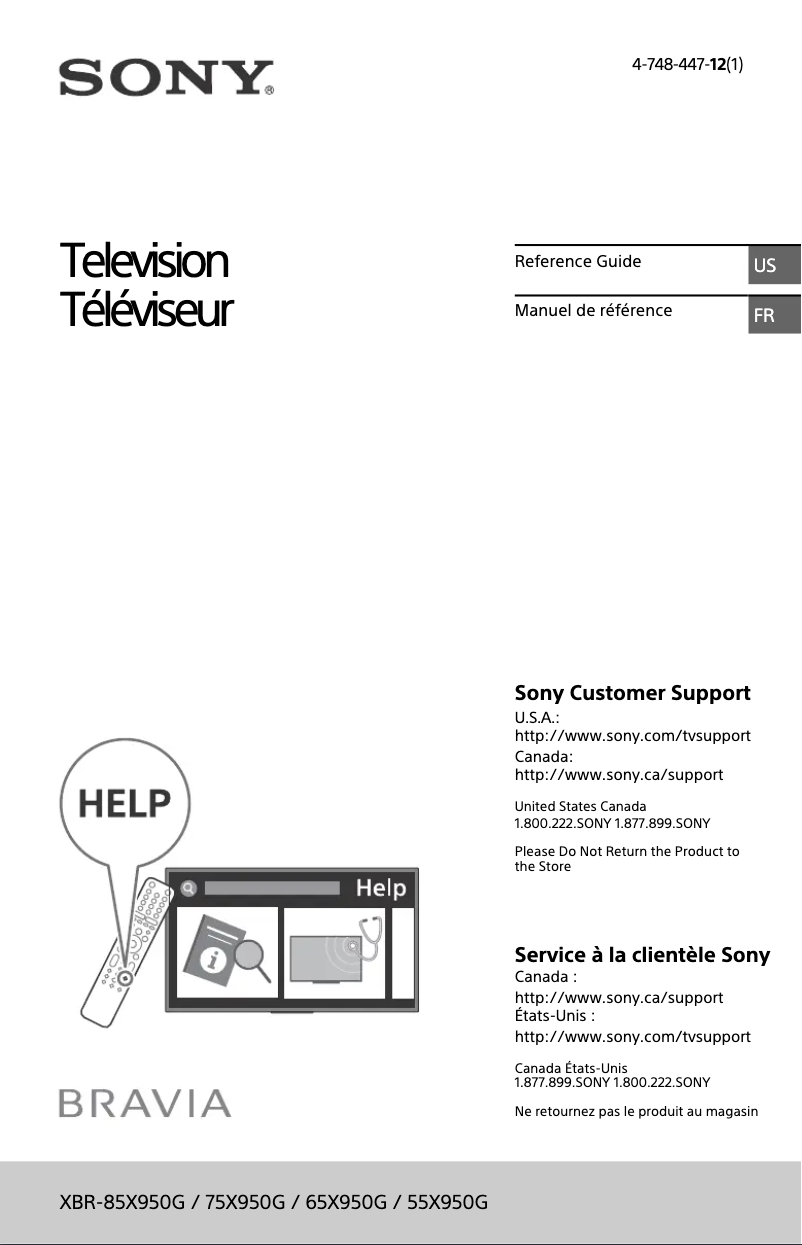 First page image of the manual for XBR-85X950G