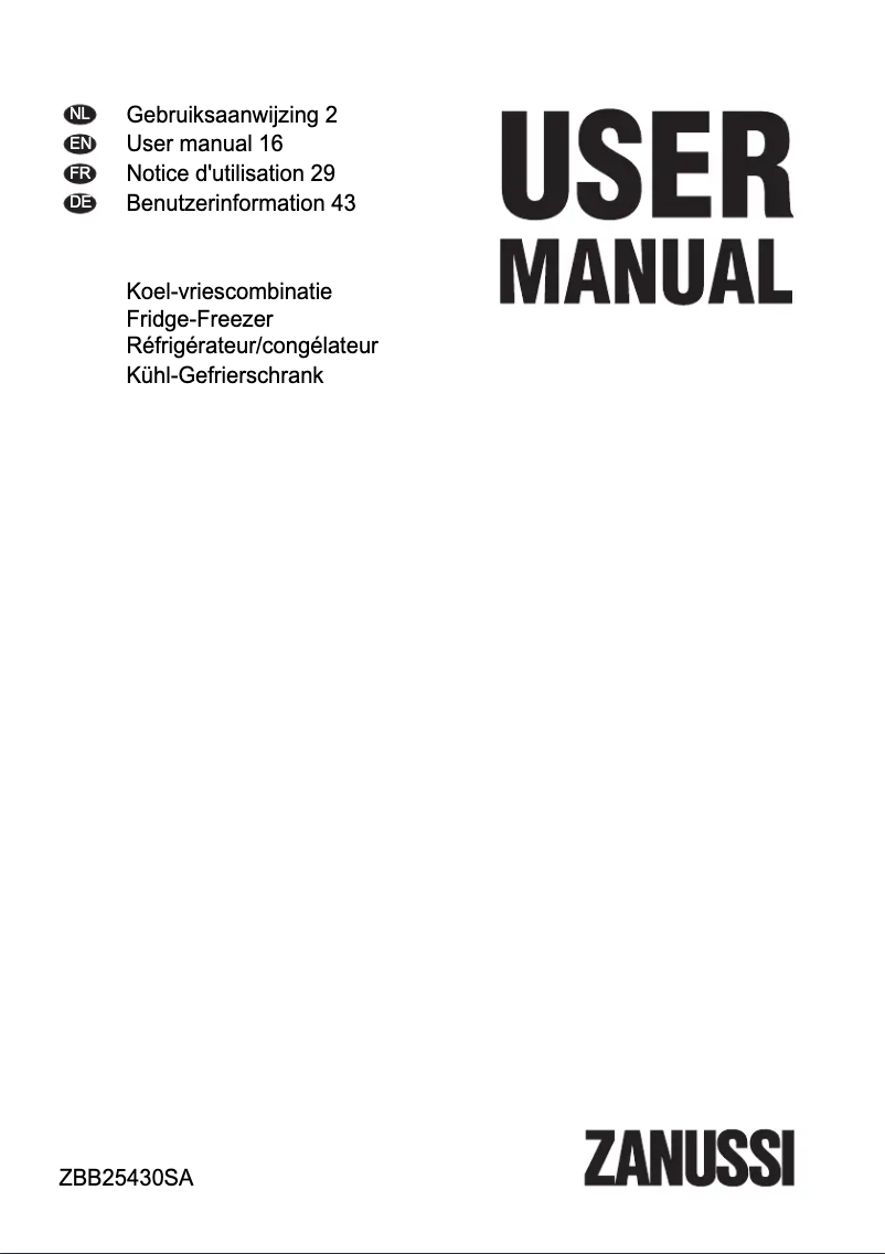 Page 1 of the manual User Manual Zanussi ZBB25430SA
