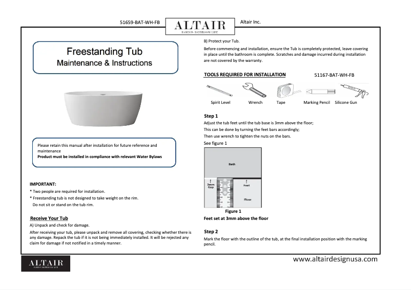 Page 1 of the manual User Manual Altair Rauris 51659-BAT-WH-FB