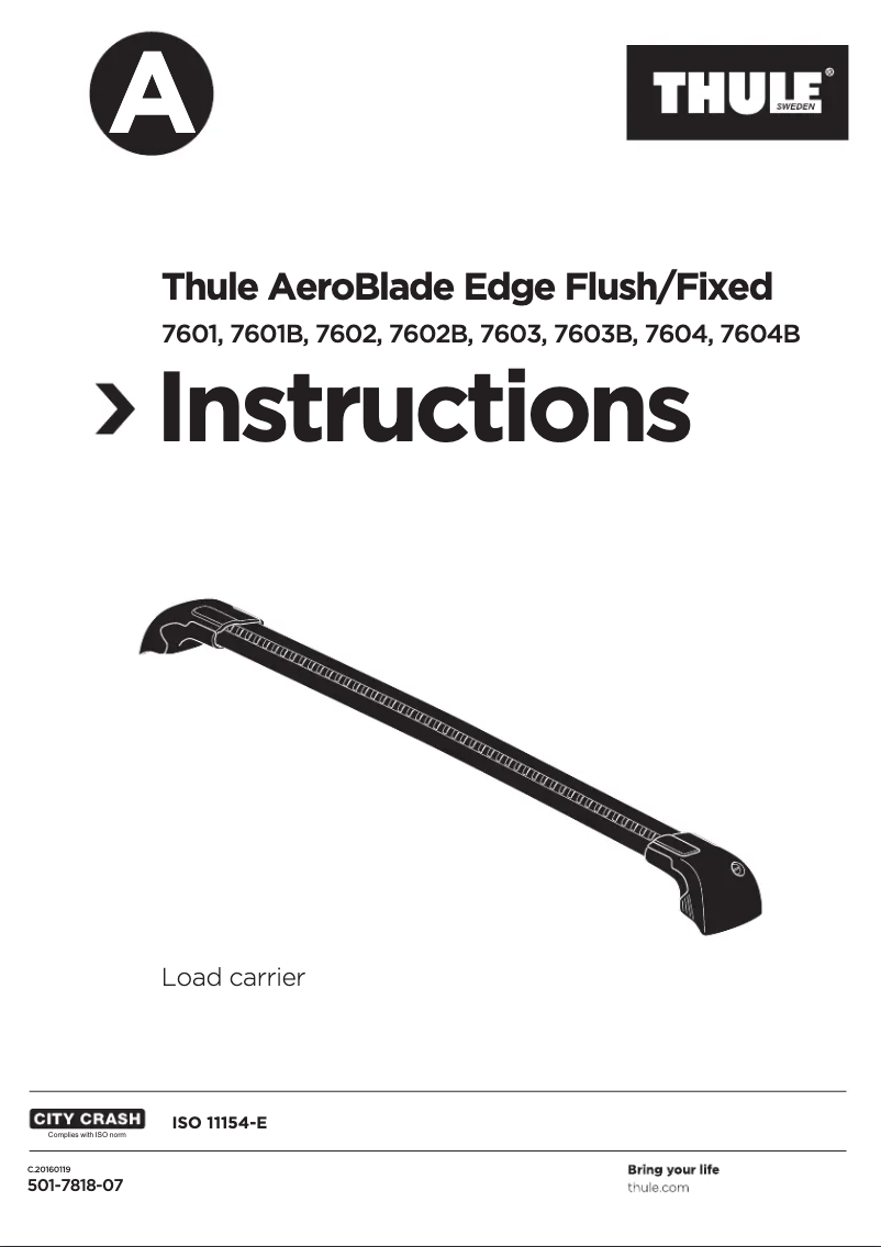 Page 1 of the manual User Manual Thule AeroBlade Edge Flush 7601B