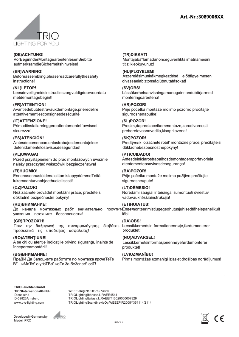 Page 1 of the manual User Manual Trio Lighting Baroness 308900642