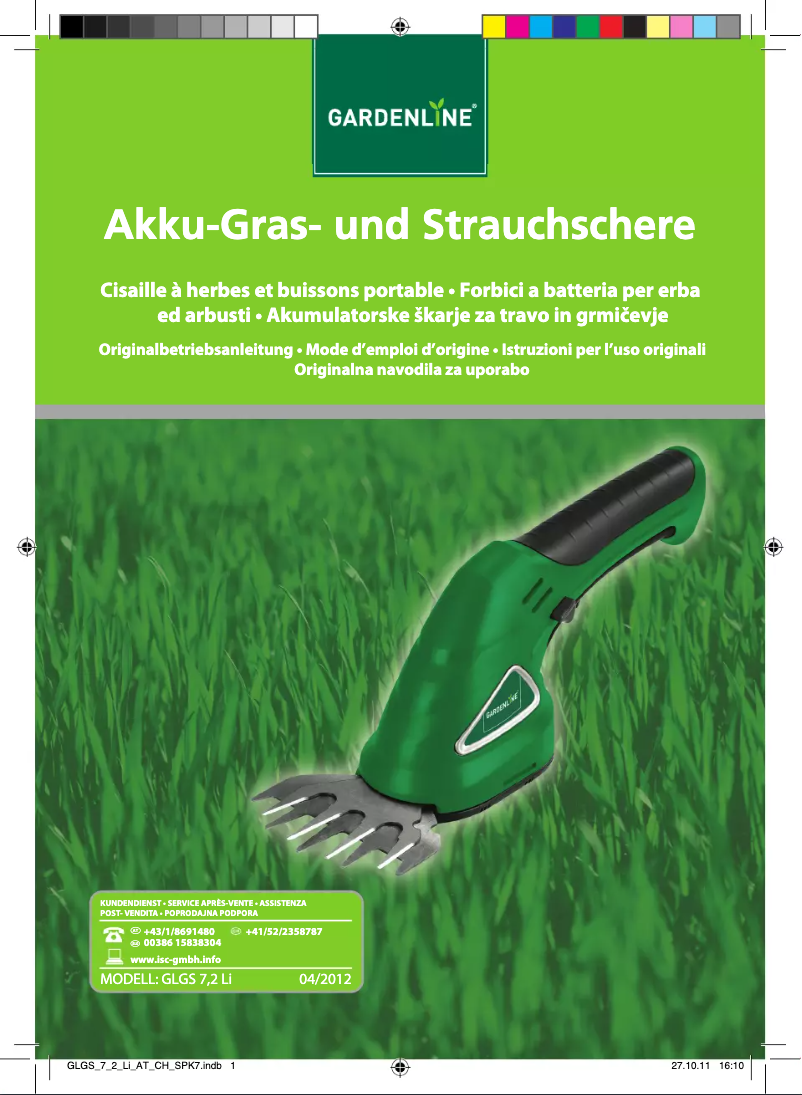 Page 1 de la notice Manuel utilisateur Gardenline GLGS 7,2 Li