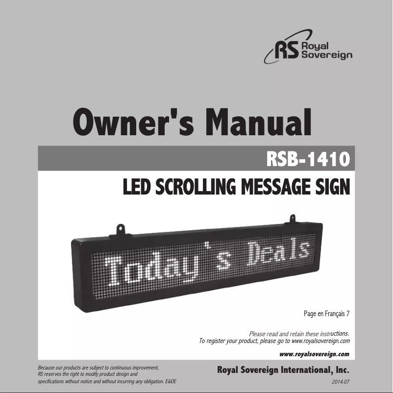 First page image of the manual for RSB-1410