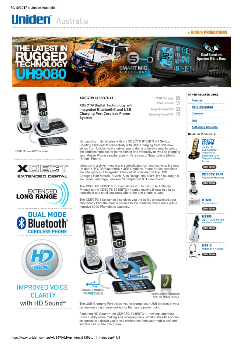 Page 1 of the manual User Manual Uniden XDECT 6135BTU
