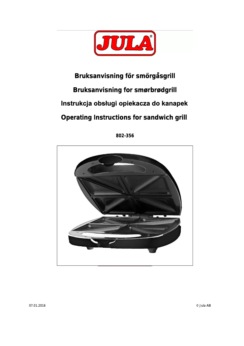 Page 1 of the manual User Manual Jula 802-356