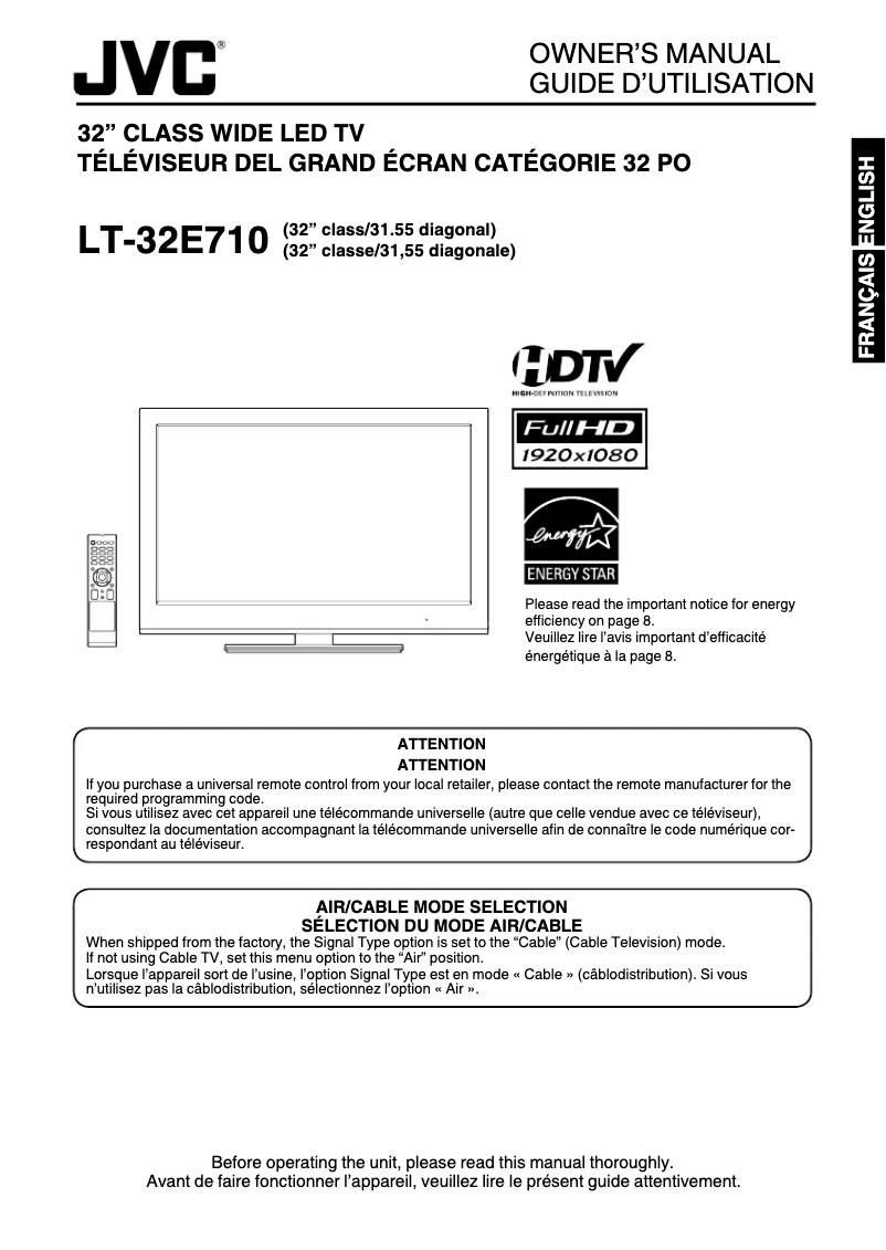 Page 1 of the manual User Manual JVC LT-32E710
