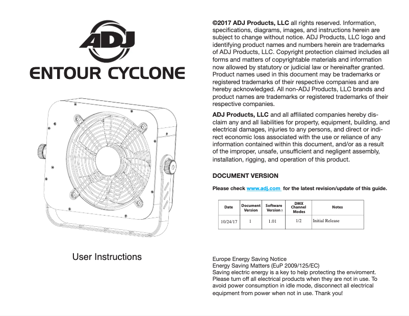 First page image of the manual for Entour Cyclone