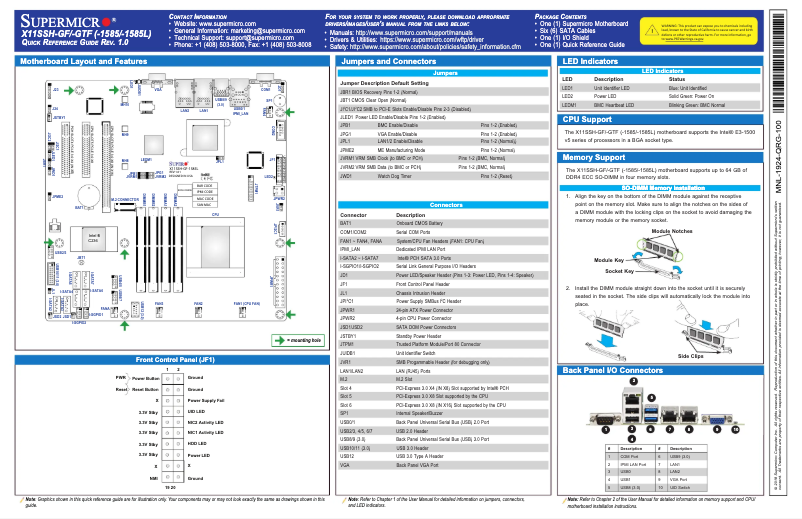 First page image of the manual for X11SSH-GF-1585