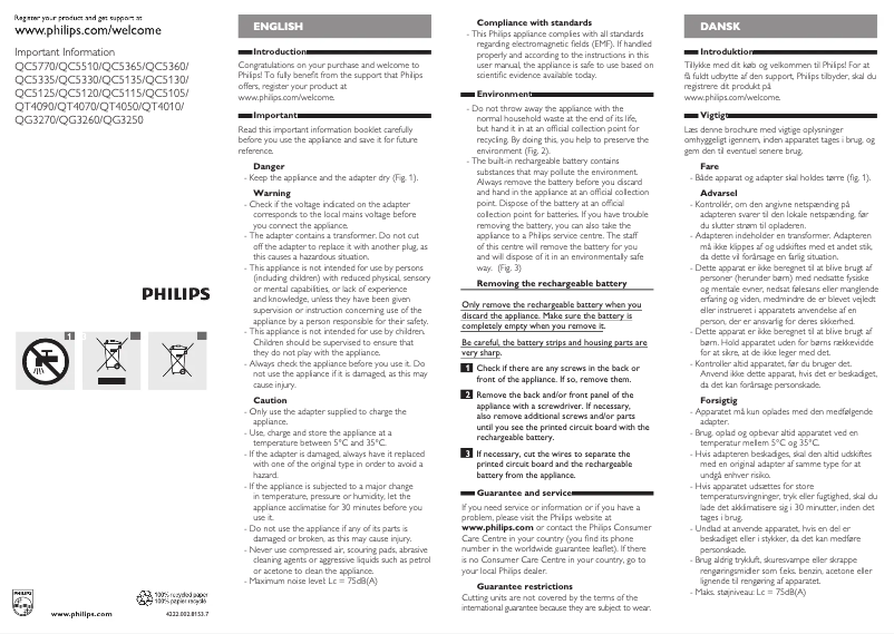 Page 1 of the manual User Manual Philips Series 5000 QC5365