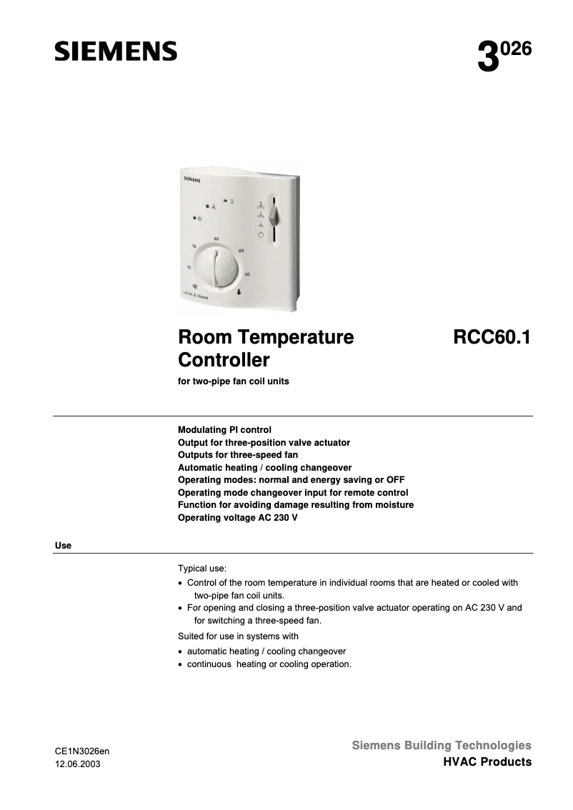 First page image of the manual for RCC60.1