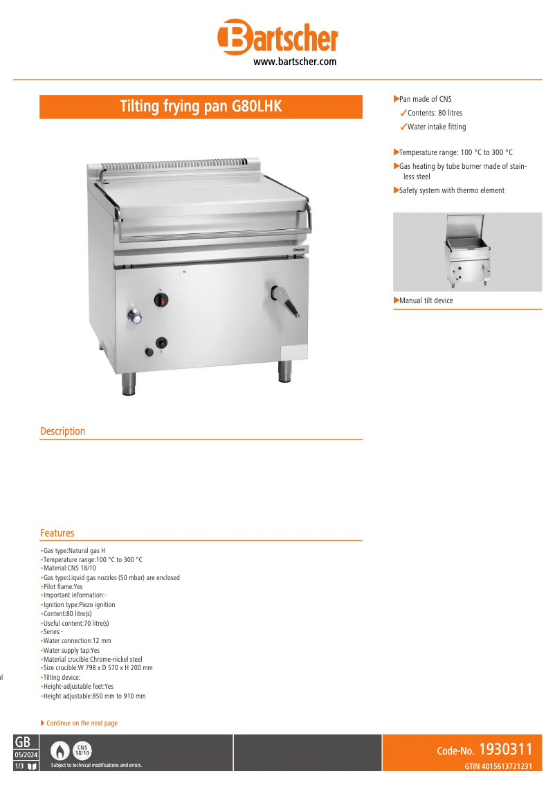 Page 1 of the manual User Manual Bartscher G80LHK