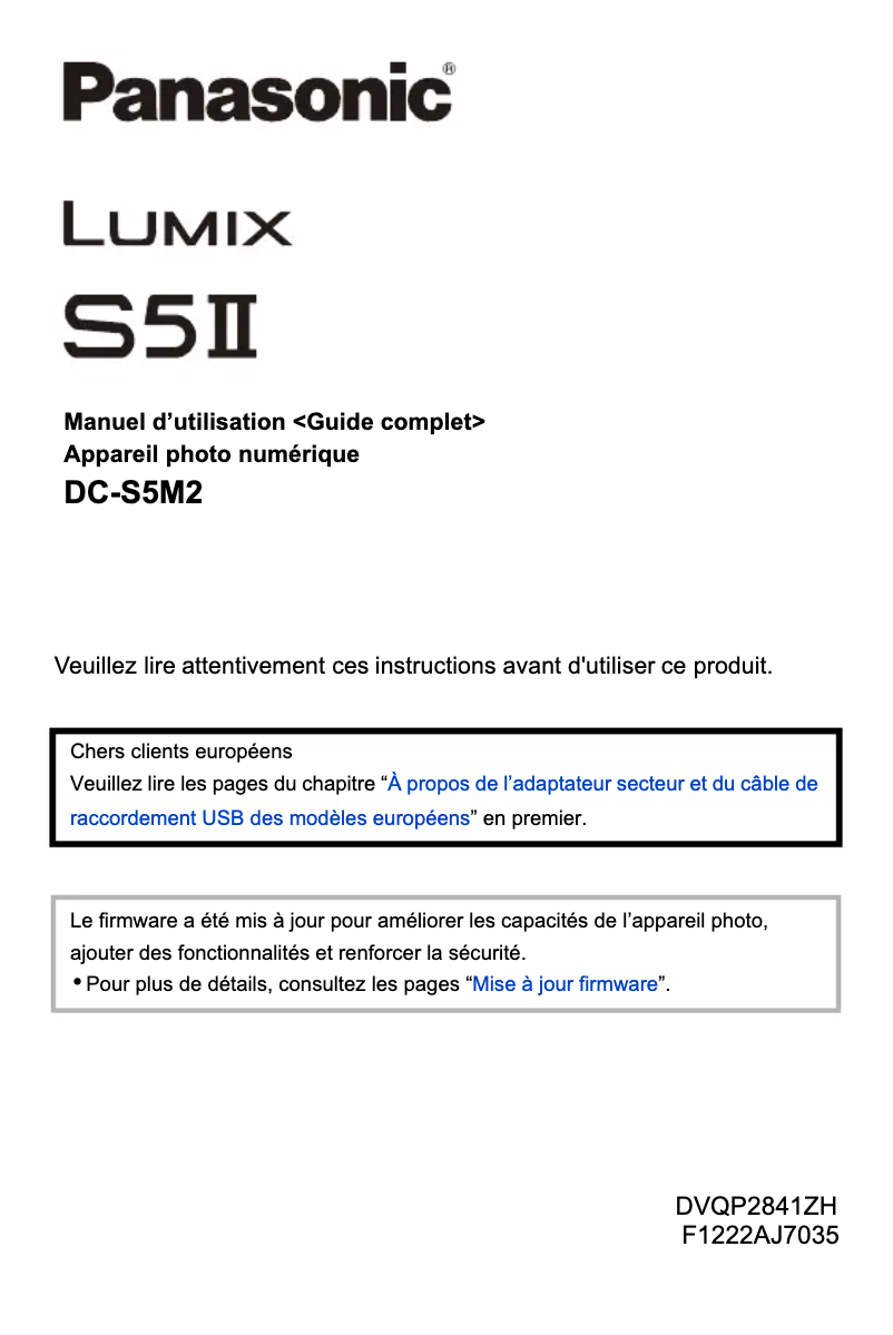 First page image of the manual for Lumix S5II